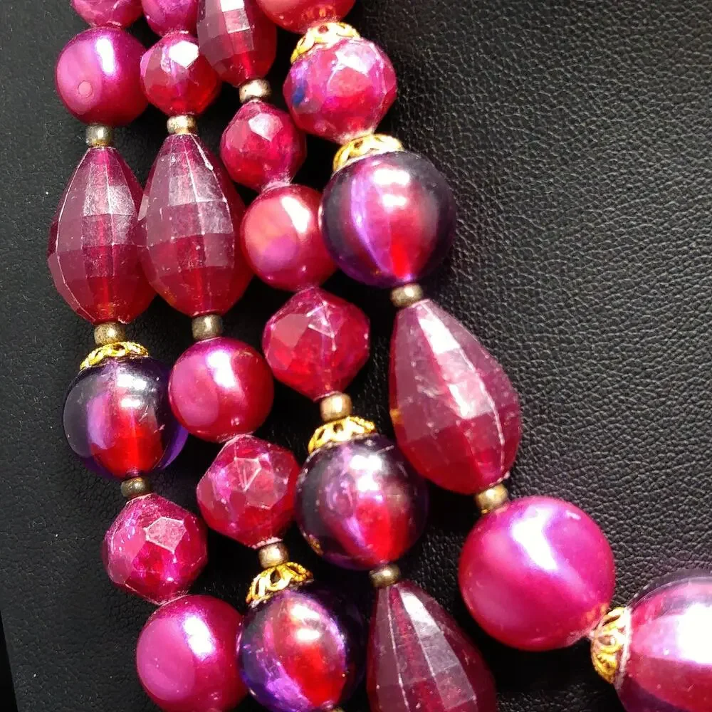 West Germany Thermoset Red Beaded Necklace 4 Strand 1950s Vintage Jewelry
